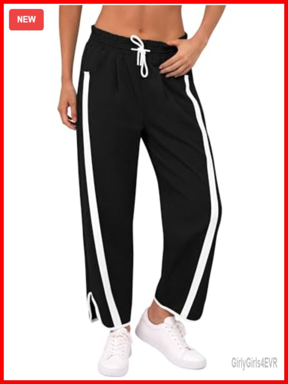 Wide Leg Stripe Track Pants Women Baggy Drawstring Polyester 100 Pockets Active